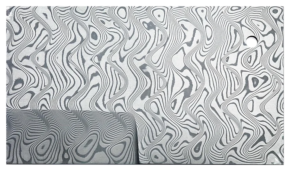 Etched Stainless Damascus Billet in Herringbone (Wave) Pattern