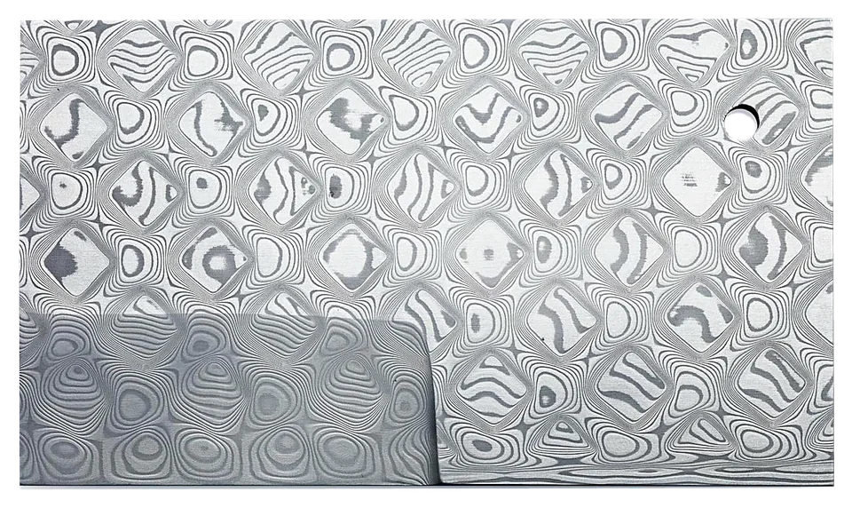 Etched Stainless Damascus Billet in Large Pyramids Pattern
